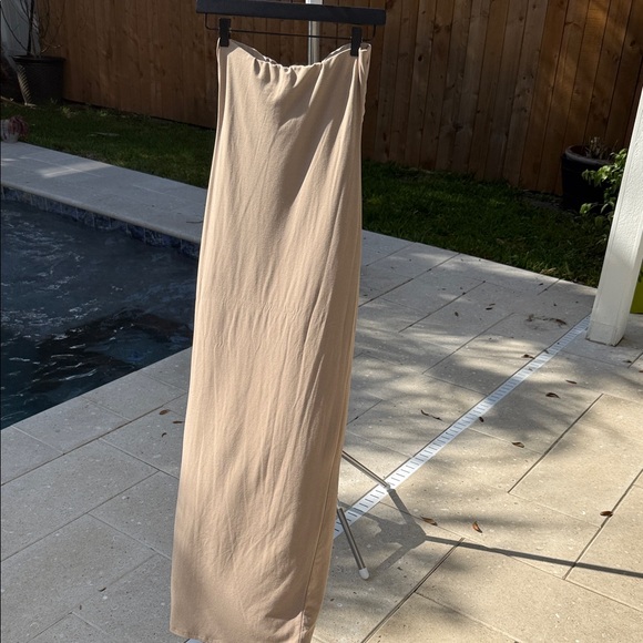 Neutral Tan Strapless Maxi Dress with Side Slit - Picture 4 of 6